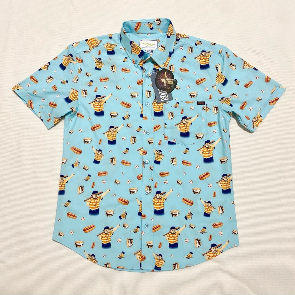 RSVLTS x The Sandlot Great Hambino Blue Short Sleeve Button Down Pocket Shirt
